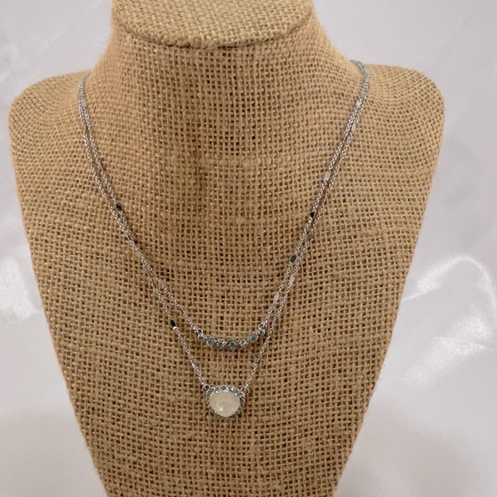C&I 2 Tier Necklace Silver, Rhinestone and Natural Stone. New.